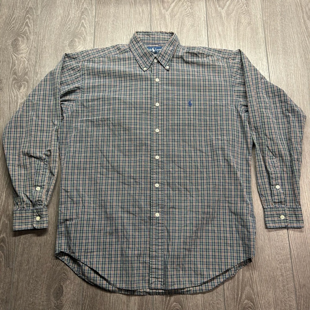 Vintage Ralph Lauren Blake Shirt Mens Medium Plaid Two-Ply Cotton Button Down